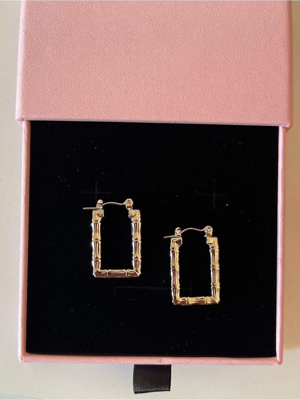 Silver Bamboo-Style Rectangular Hoop Earrings - Women Jewelry